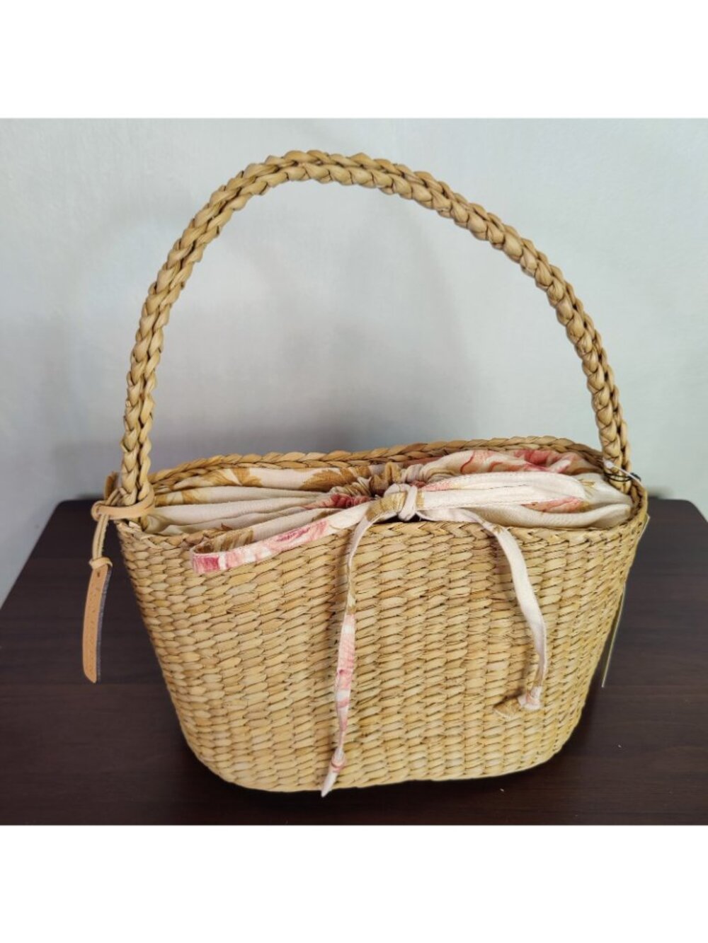 Ralph Lauren Straw Tote Bag Beige Leather Handle Basket Perfect SUMMER - Picture 6 of 11